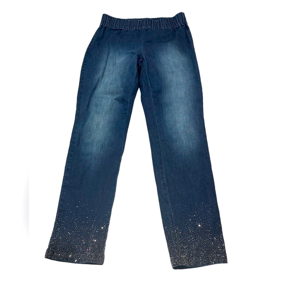 Soft Surroundings Denim Leggings Rhinestone Bottom Stretch Waist Size PXS